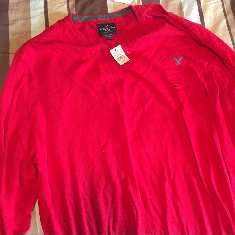 AEO Red V-Neck Sweater XXL NWT